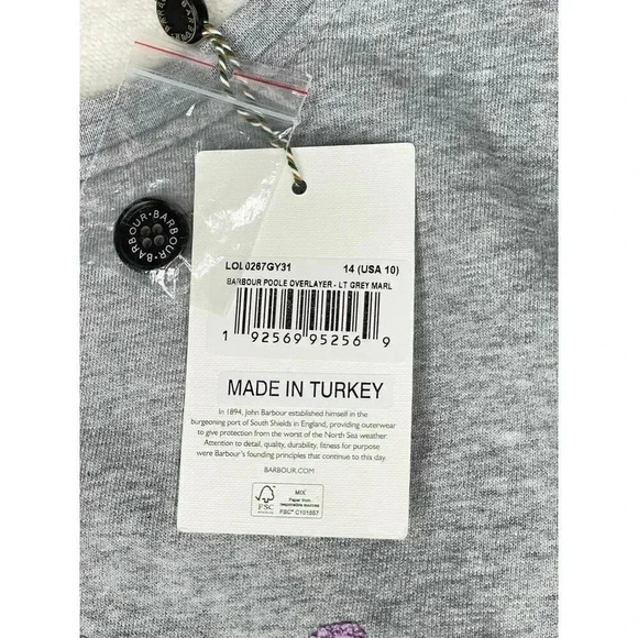 Barbour Poole Overlayer crewneck sweatshirt light gray size 10 NWT - Picture 8 of 9